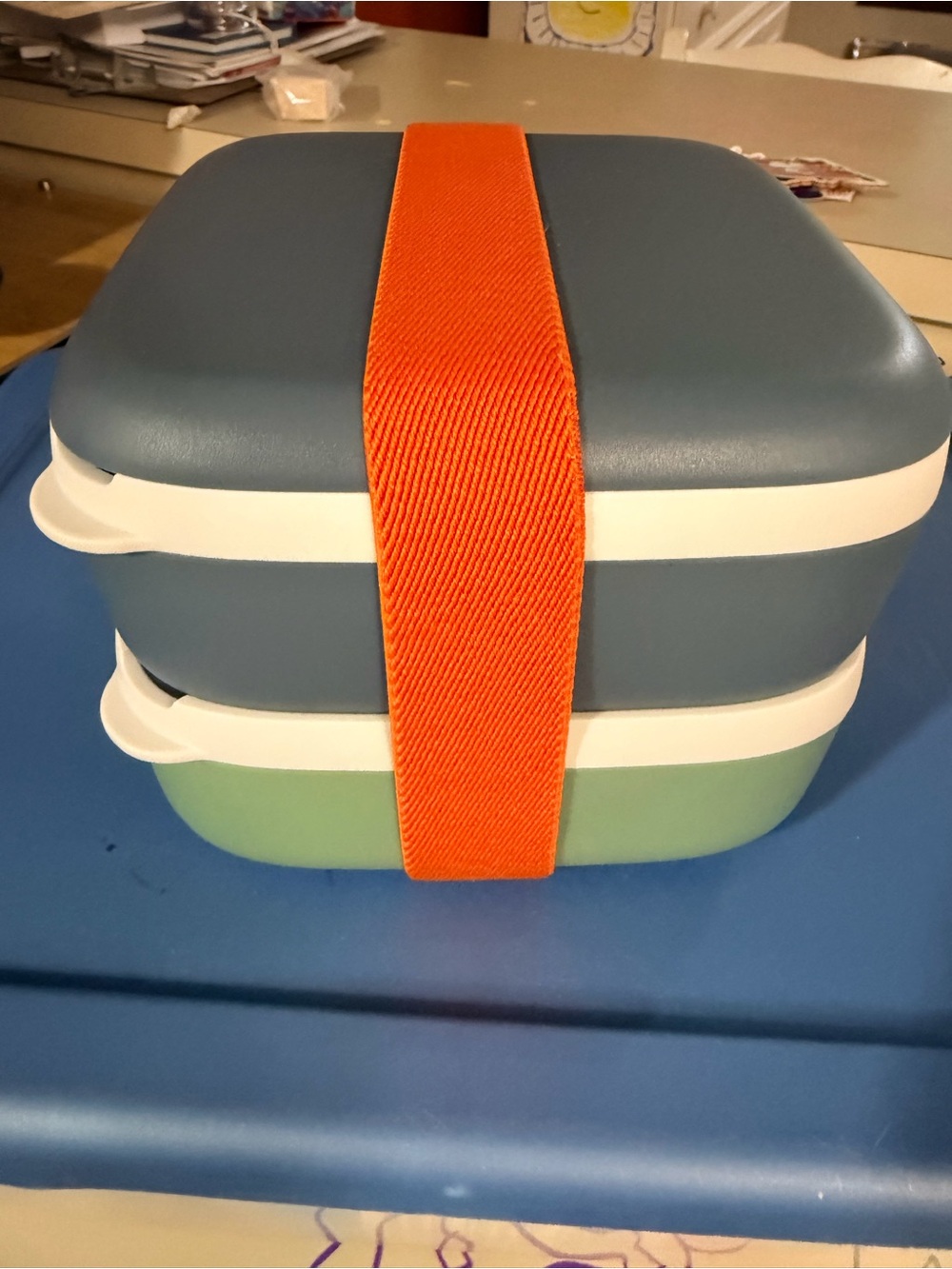 Stackable Two-Tier Lunch Box with Orange Strap